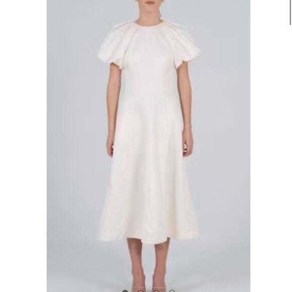 Rebecca Vallance Aimee Open Back Sateen Midi Dress In Ivory Size 8 - Picture 5 of 16